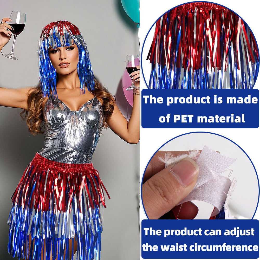 Women's nan metallic foil fringe hula skirt with elastic waistband party costume Kalsten