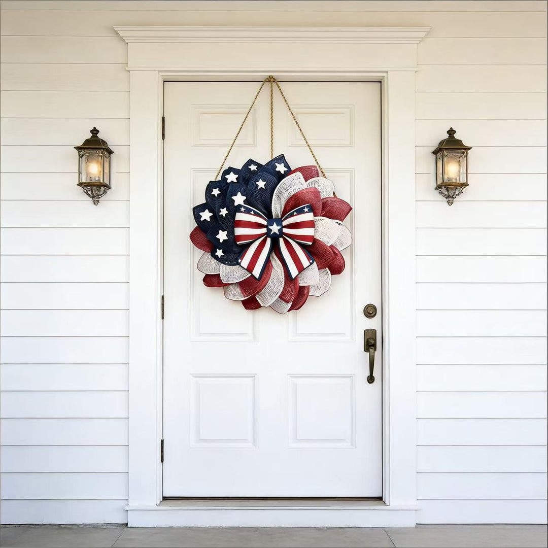 Independence Day layered satin ribbon floral door wreath with jute hanger Kalsten