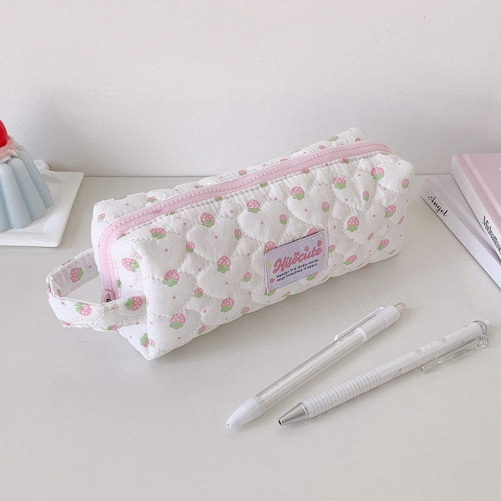 Strawberry Print Quilted Pencil Case Kalsten