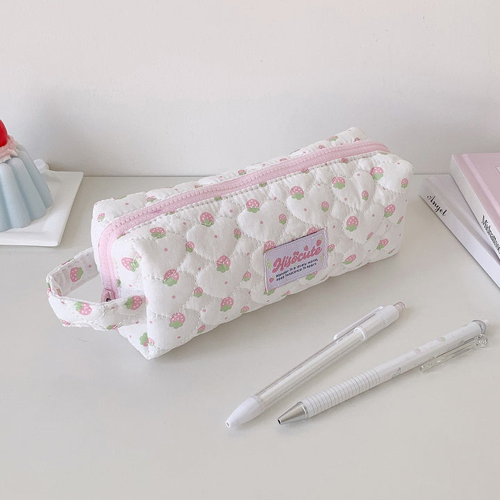 Strawberry Print Quilted Pencil Case Kalsten