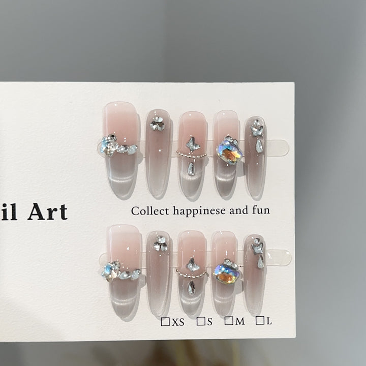 Elegant Gemstone-Embellished Press-On Nail Art Set