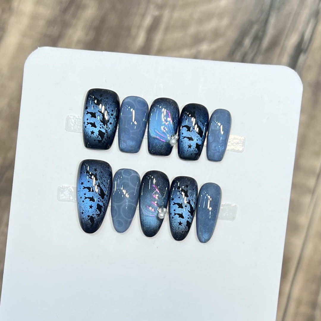 Artistic Press-On Nail Set with Starry Night Design Kalsten