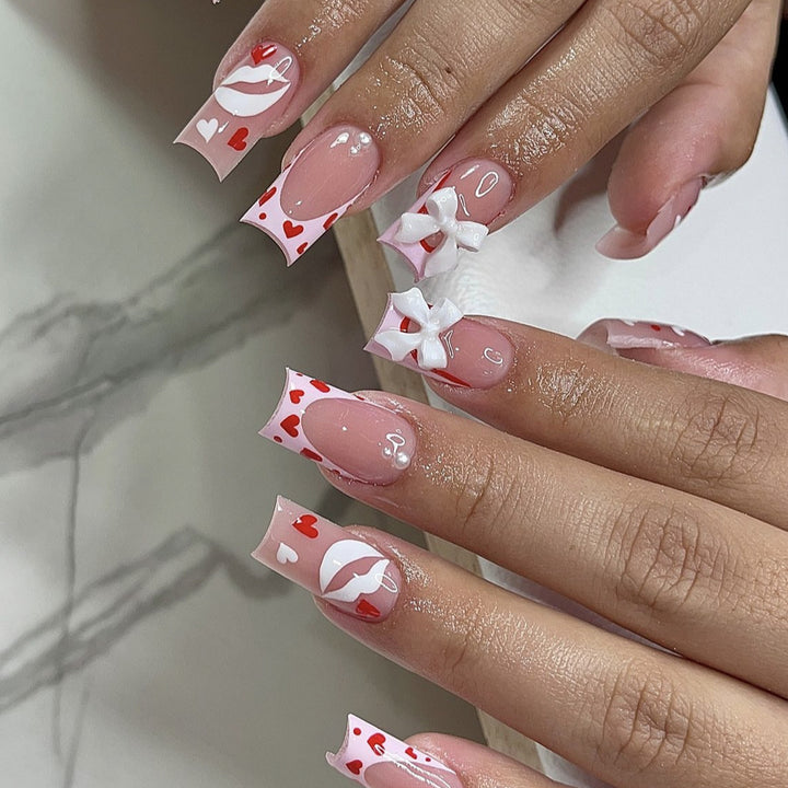 Creative 3D Heart and Bow Nail Art Extensions Kalsten