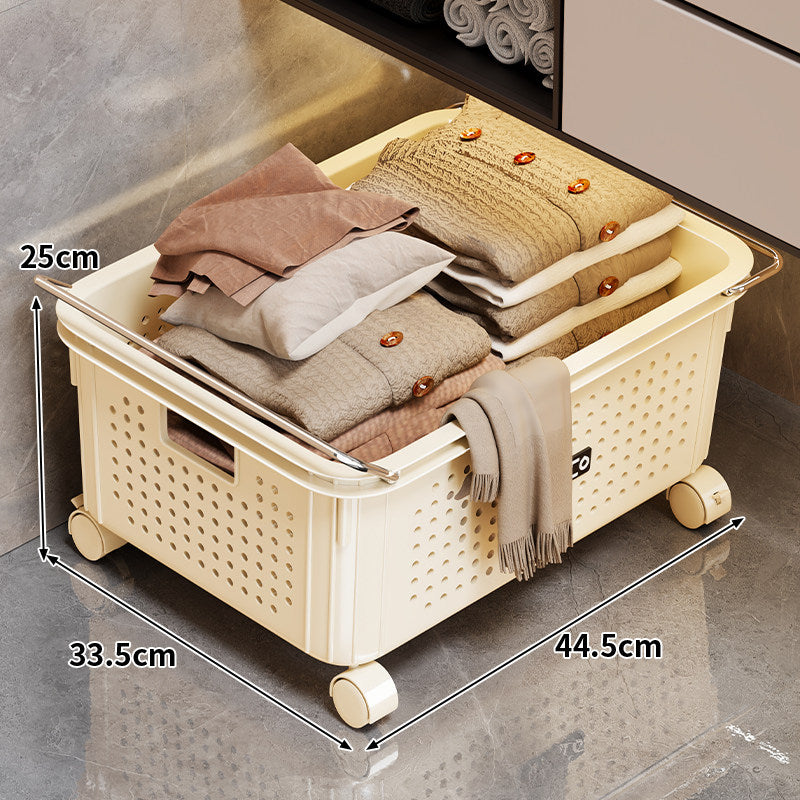 Ventilated Rolling Laundry Basket with Locking Swivel Wheels and Foldable Handle