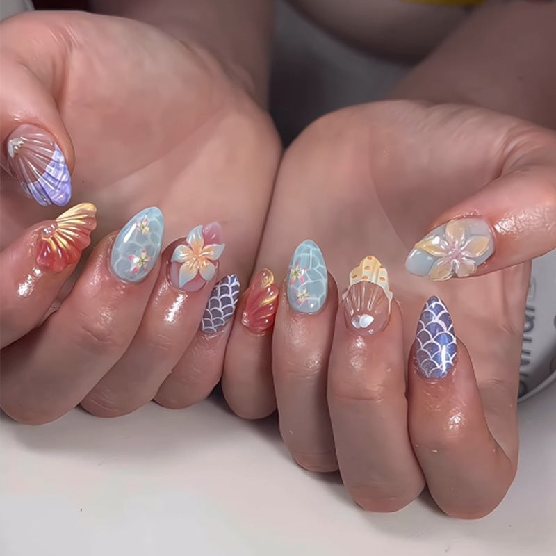Artificial nail set with elegant floral and geometric designs Kalsten