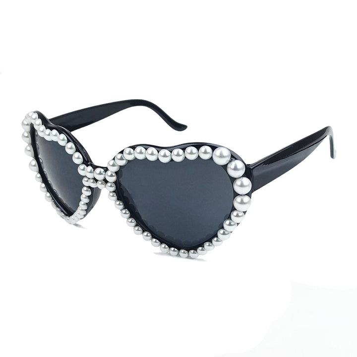 Women's Heart-Shaped Sunglasses with Glitter Stone Trim Kalsten