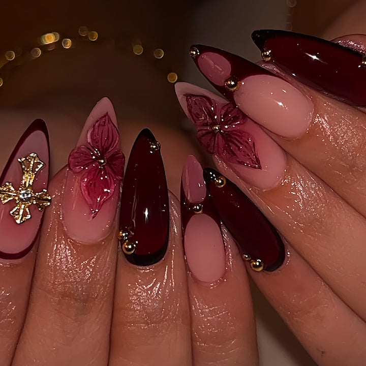 Premium Artistic Floral Stiletto Press-On Nails Kalsten
