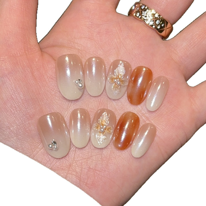 Artificial nails with floral details and glitter coating Kalsten