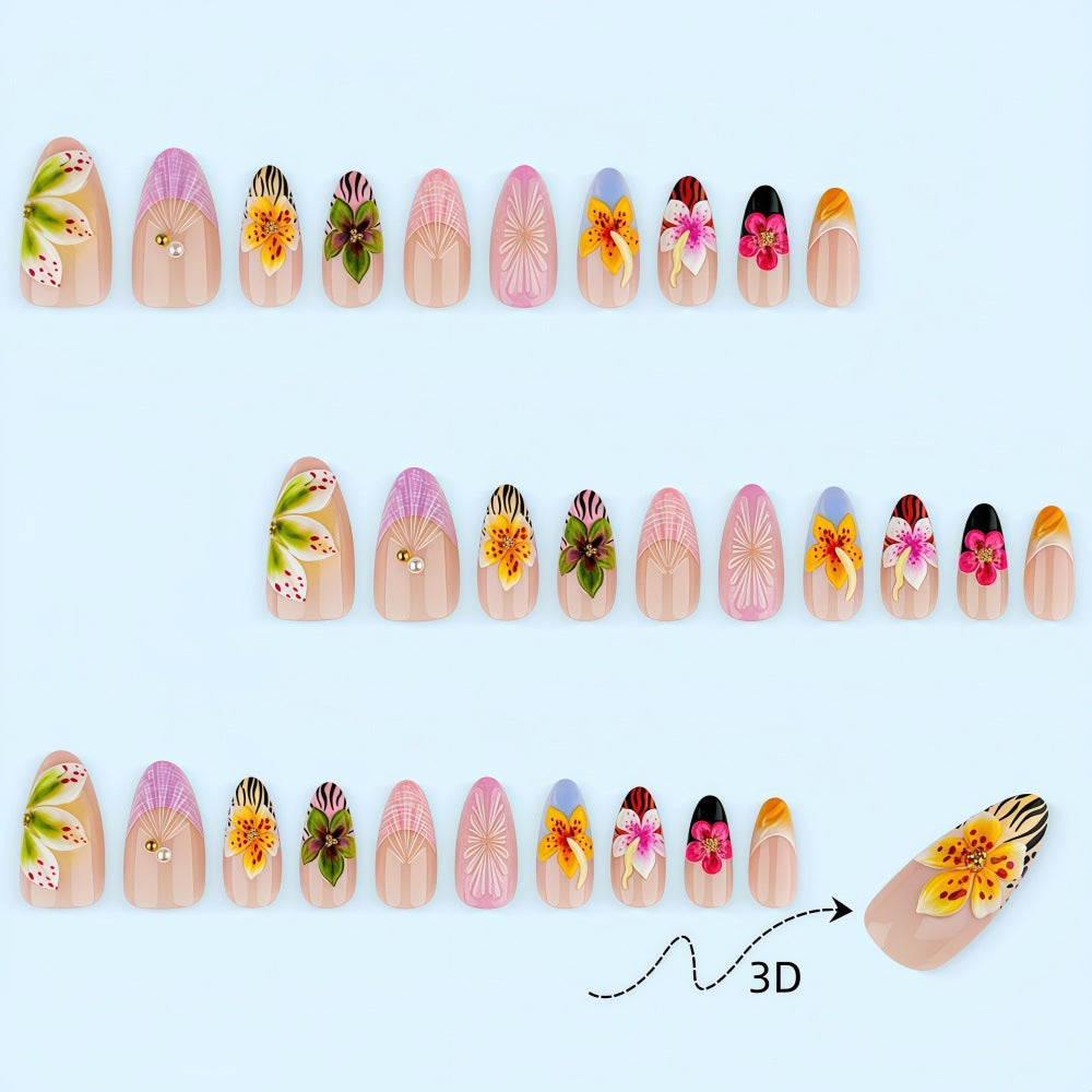 Artificial nails with floral design and 3D applications Kalsten