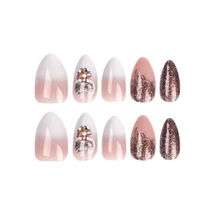 Artful Nail Extensions with Glitter and Heart Motif Kalsten