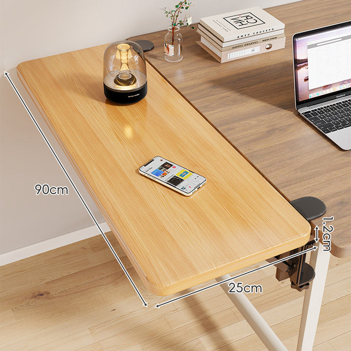 Clamp-On Adjustable Wooden Desk Side Shelf Extension with Foldable Bracket