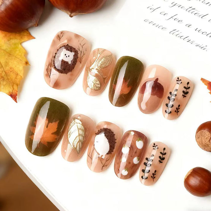 Artistic Autumn Themed Press-On Nail Art Set Kalsten