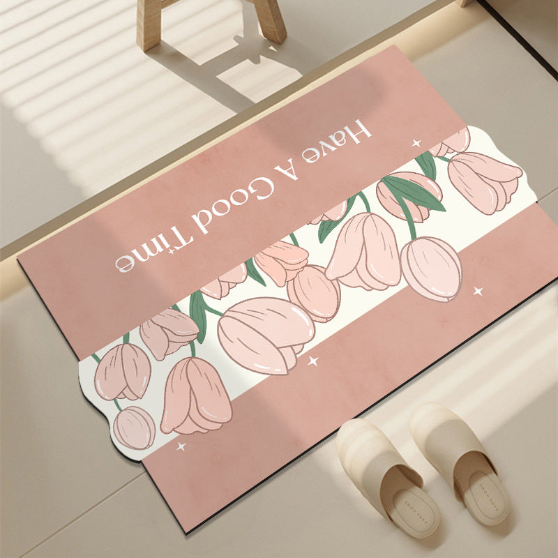 Cheerful Floral-Themed Welcome Mat