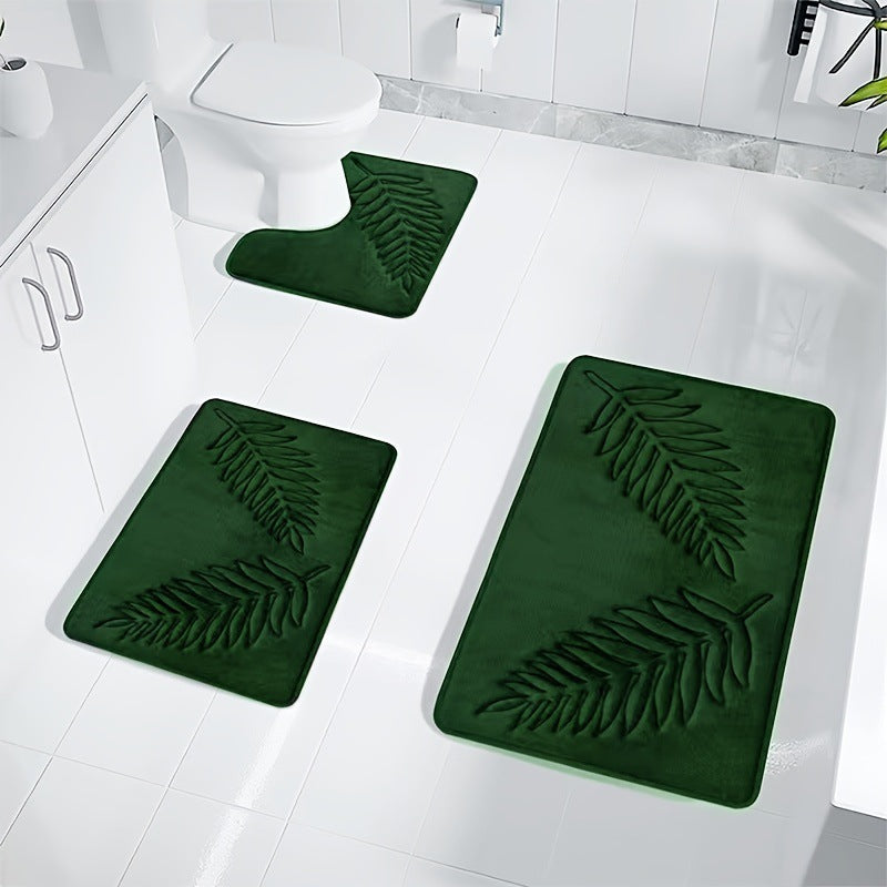 Textured Leaf Print Bathroom Rug Set Kalsten