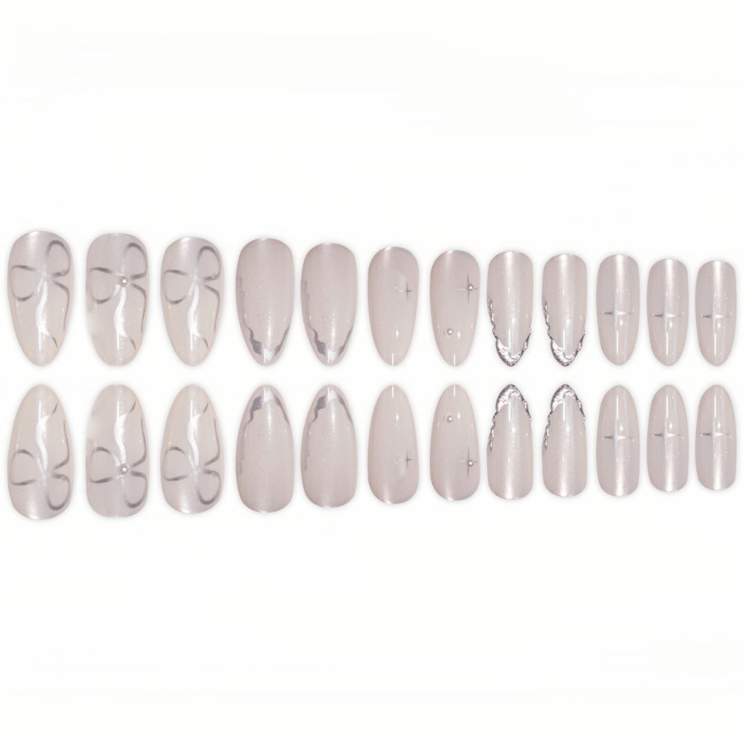 Elegant Stiletto Nail Art Extensions with Silver Accents Kalsten