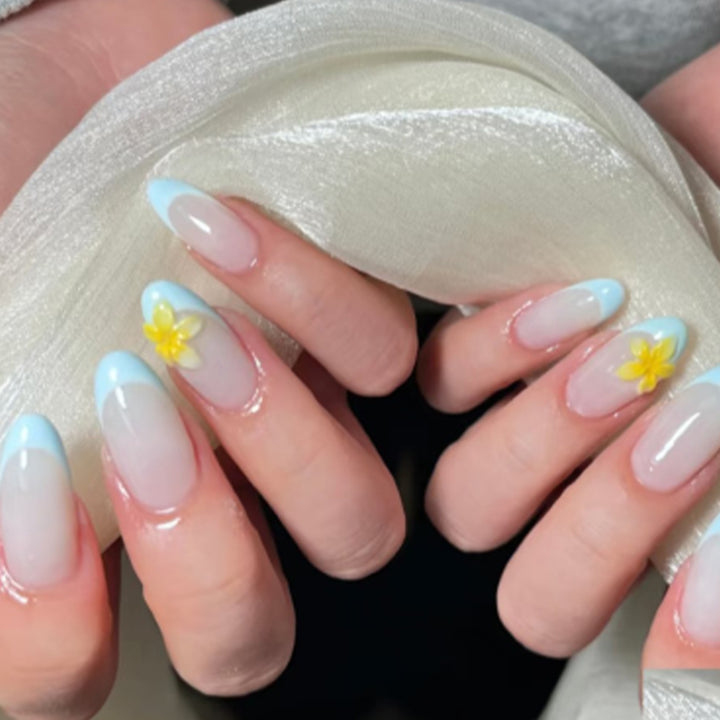 Artfully designed nail extensions with floral accent Kalsten