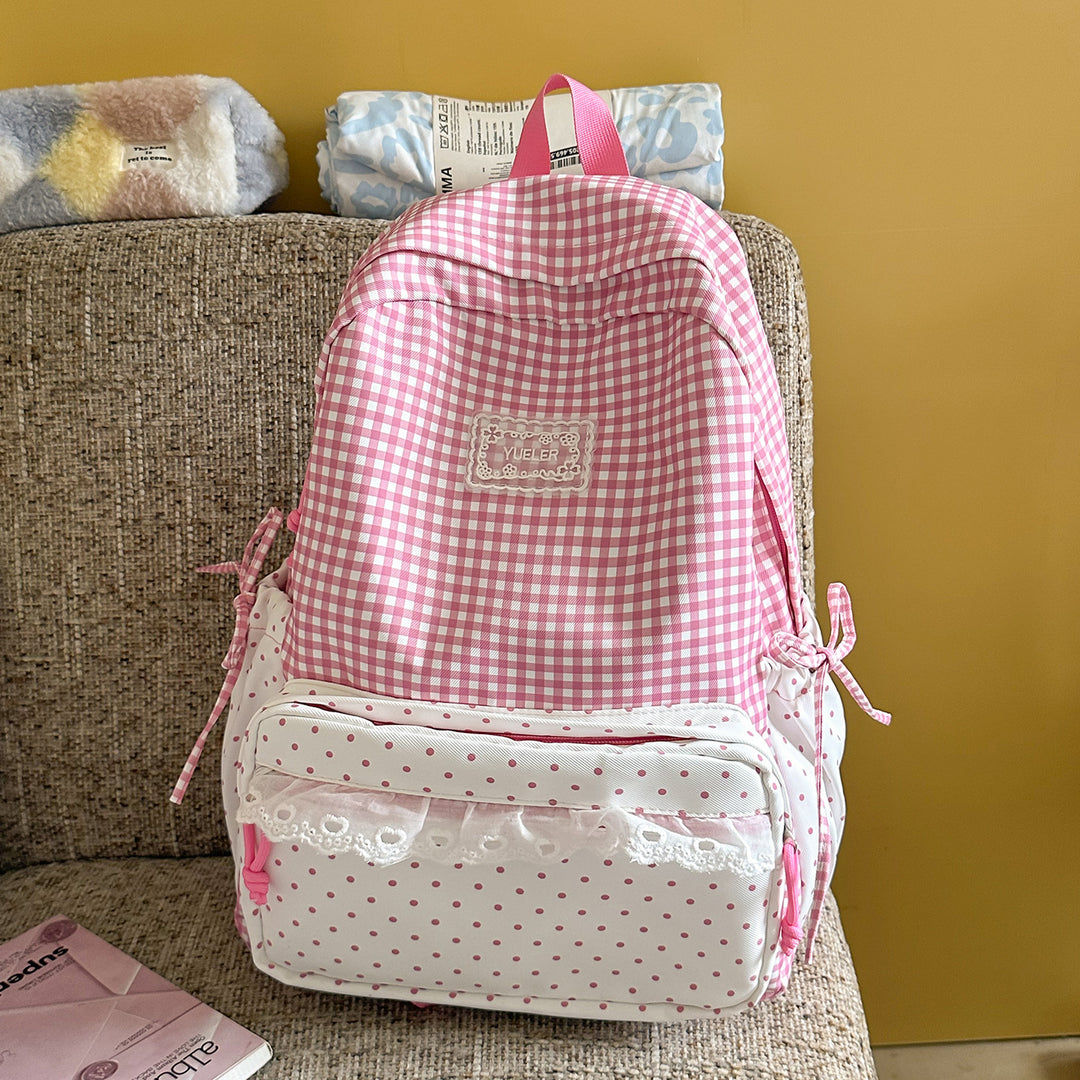 Charming Gingham Print School Backpack Kalsten