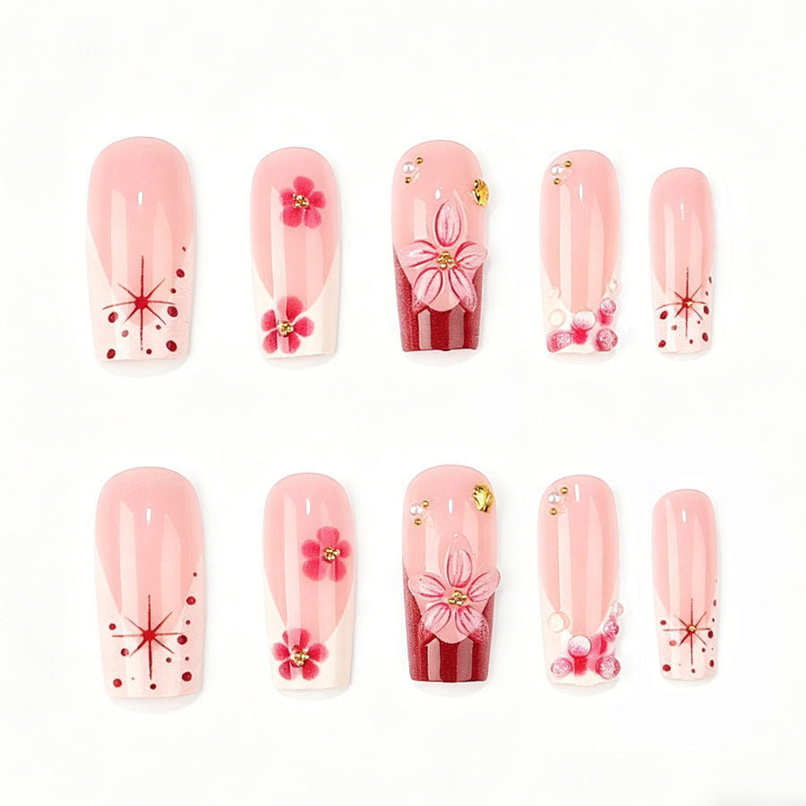 Nail art set with floral 3D details and glitter accents Kalsten