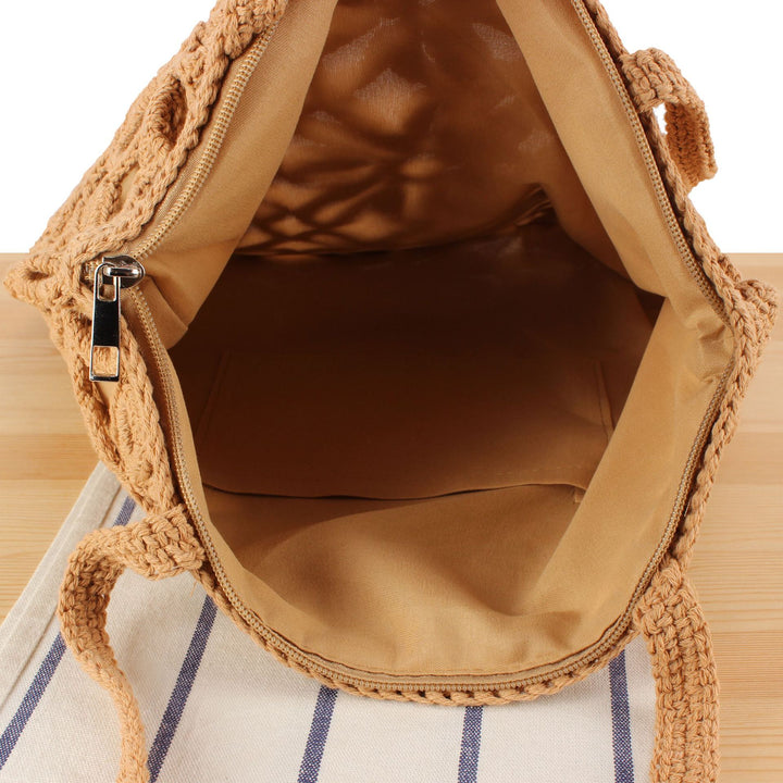 Handbag made of artistic macramé with floral details Kalsten