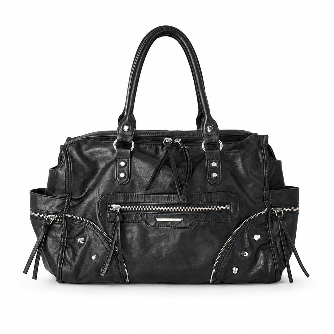 Multi-Pocket Vintage Leather Tote