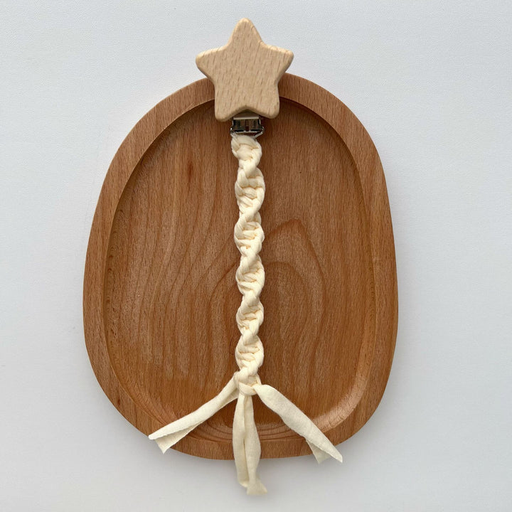 Braided Cotton Pacifier and Teether Clip with Wooden Star Clamp