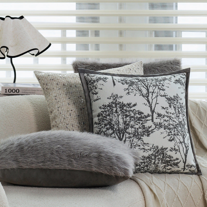 Square decorative cushion cover with finely woven tree jacquard and velvety piping Kalsten