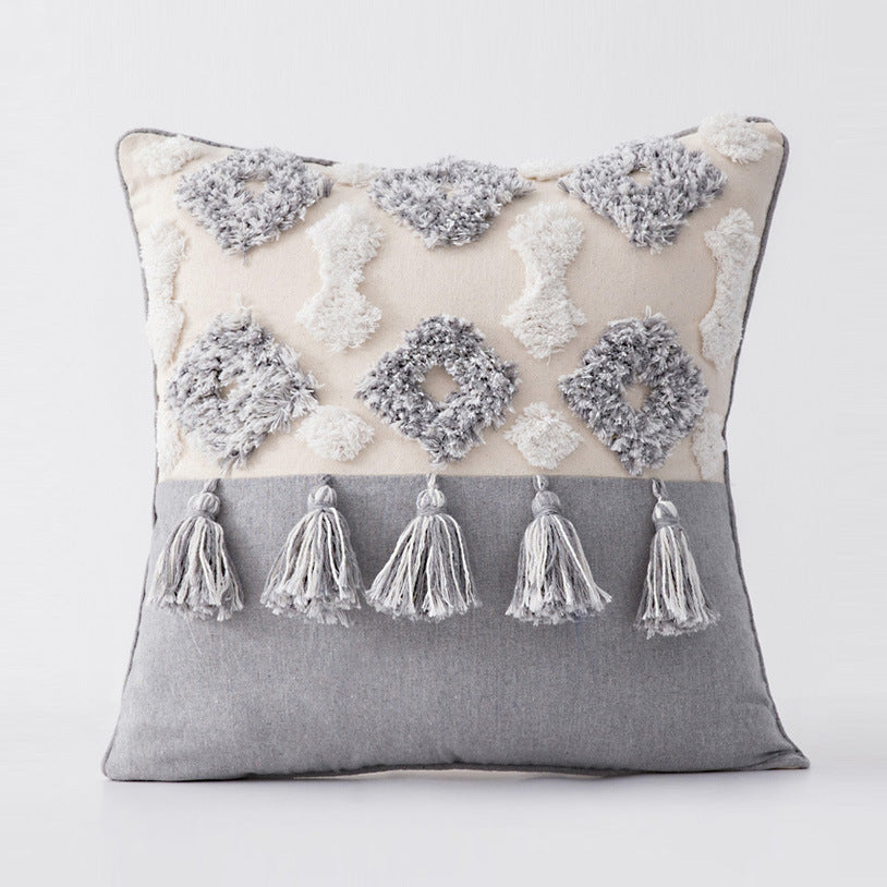 Decorative Tassel Embroidered Lumbar and Square Pillow Set