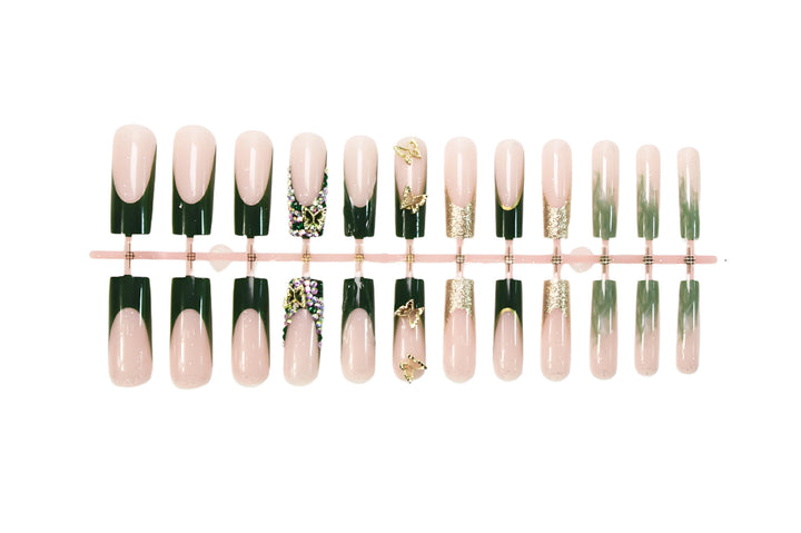 Art nail set with glittering accents and floral design Kalsten