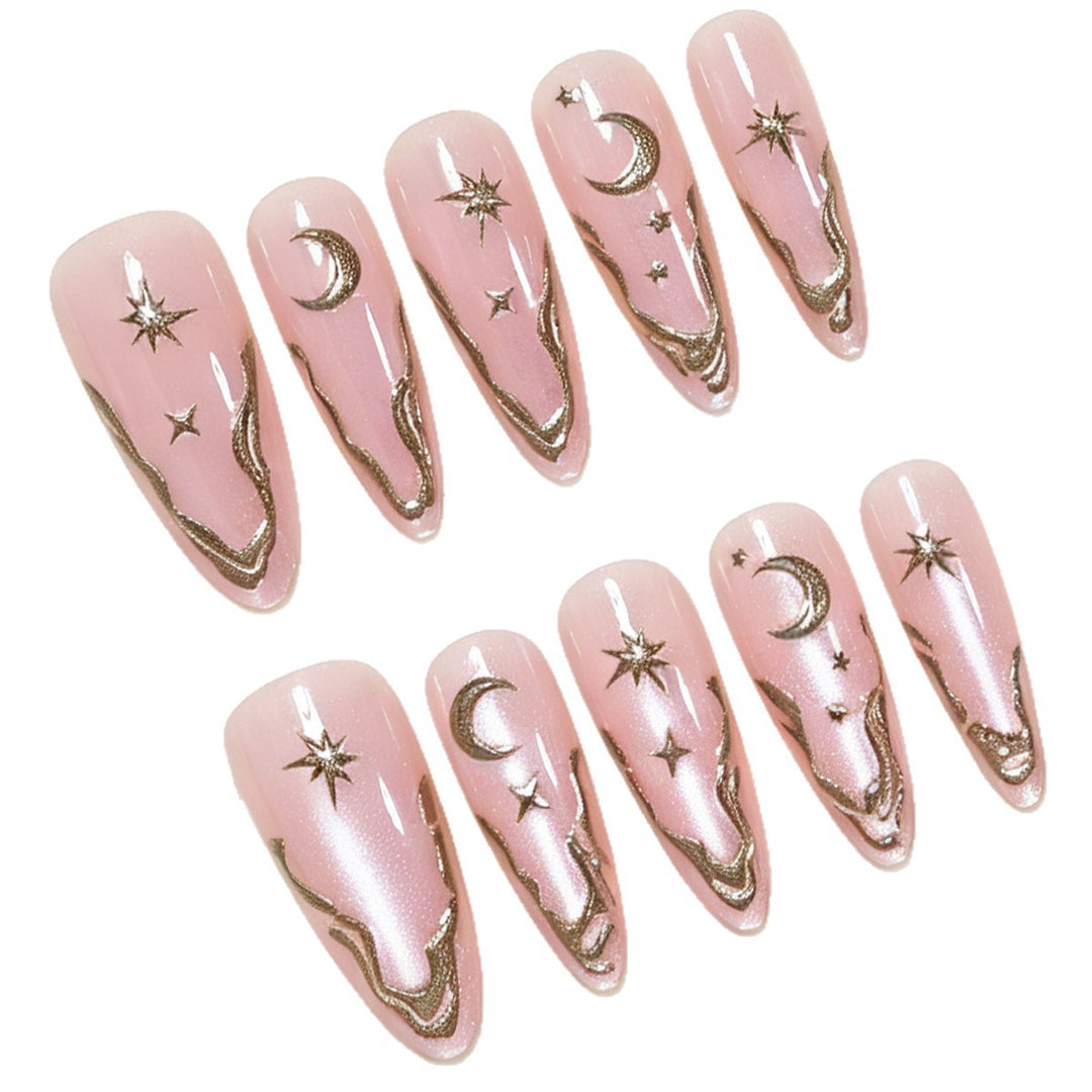 Artistic Stiletto Nail Art Tips with Celestial Accents Kalsten
