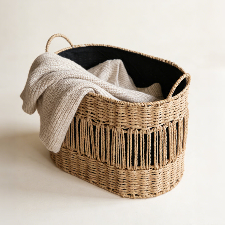 Decorative storage basket with fringes Kalsten