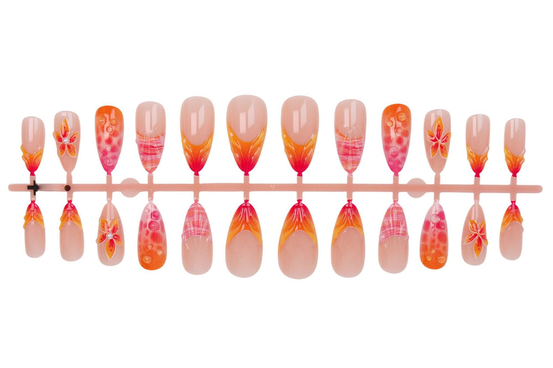 Acrylic Nail Set with Elegant Flower and Gradient Designs Kalsten
