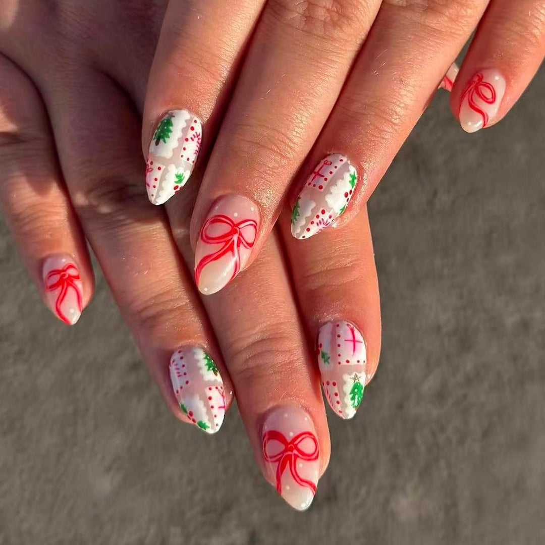 Artificial nail set with festive gift and bow motifs Kalsten