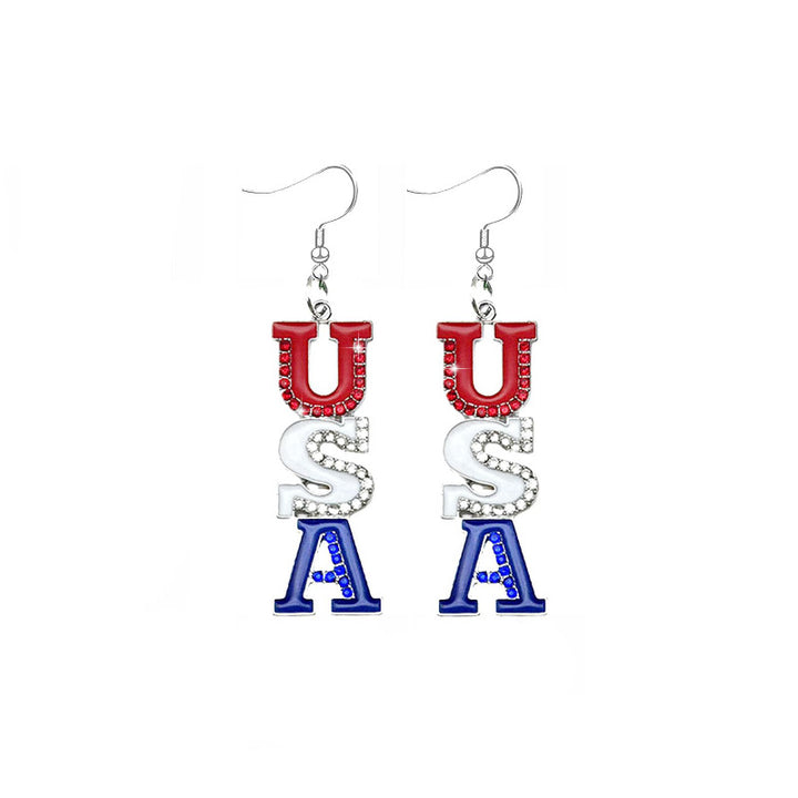 Women's nan patriotic enamel angel wing dangle earrings with stars and stripes motif and layered feather detail Kalsten