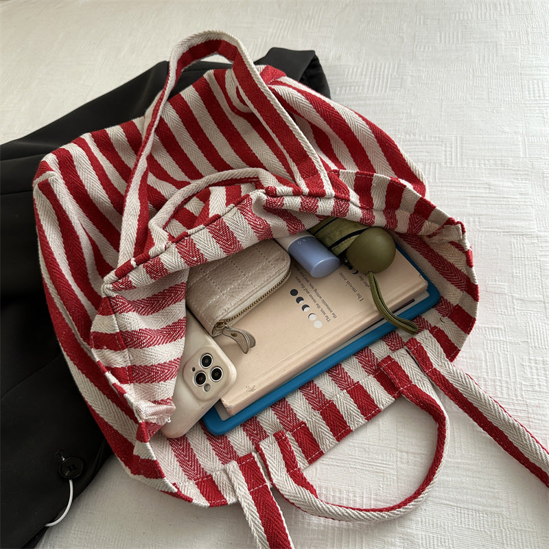 Durable Striped Canvas Beach Tote Bag