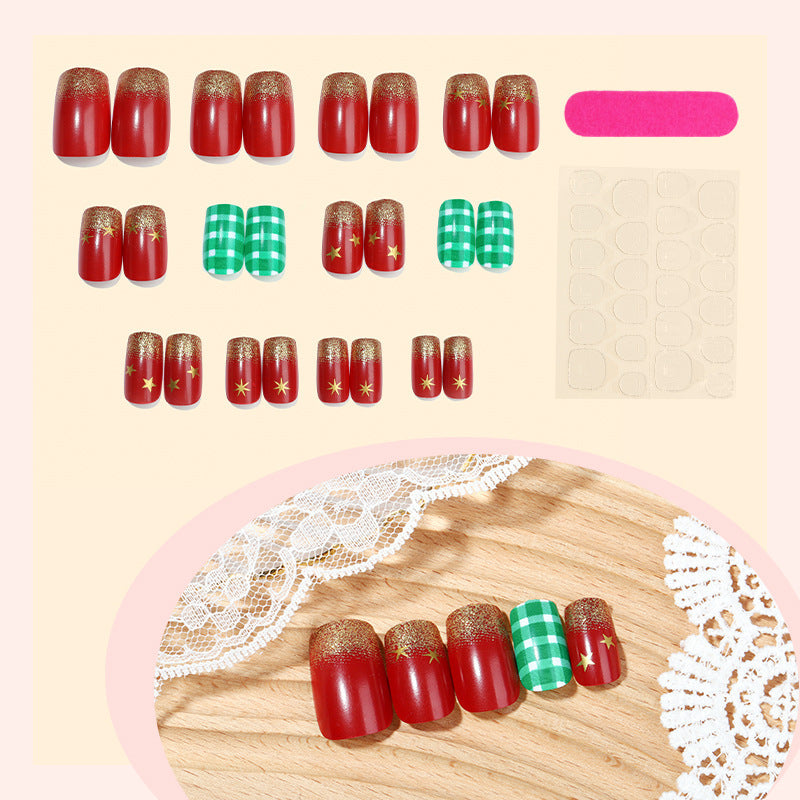 Artificial nail set with festive Christmas design and glamorous accents Kalsten
