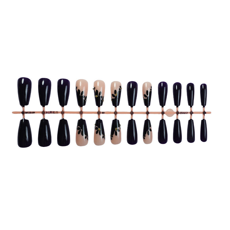 Decorative Press-On Nail Set with Elegant Leaf Designs kalsten