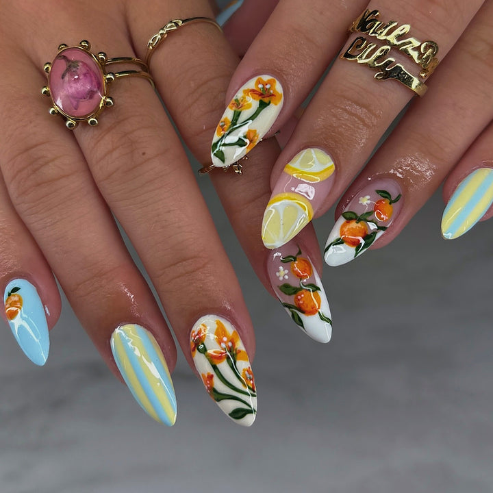Artistic Citrus-Themed Press-On Nail Art Kalsten