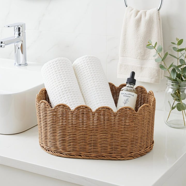 Rustic storage basket made of woven natural material Kalsten