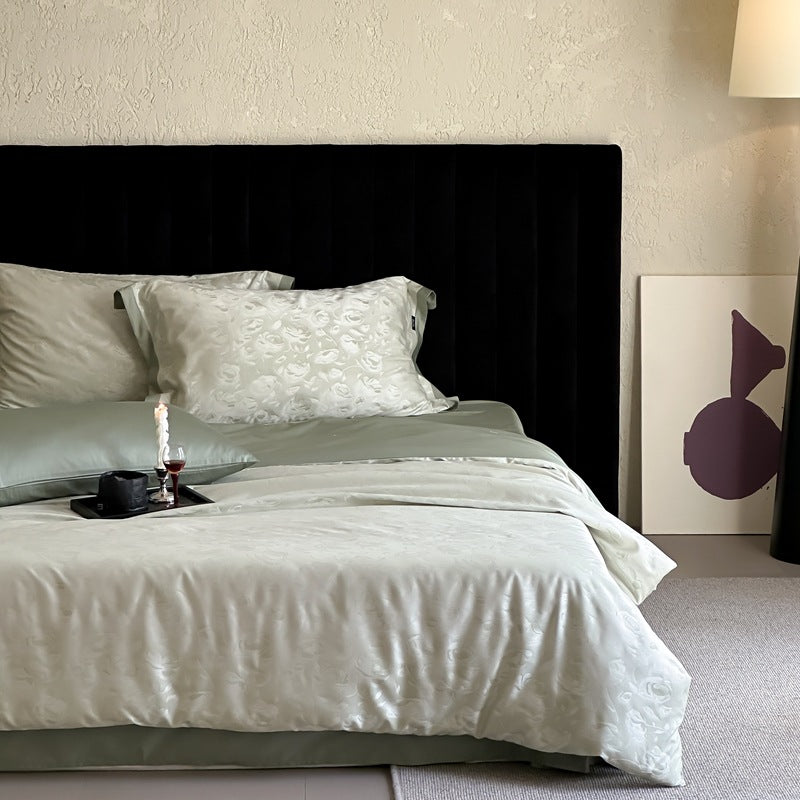 Luxurious satin bedding set with subtle floral jacquard