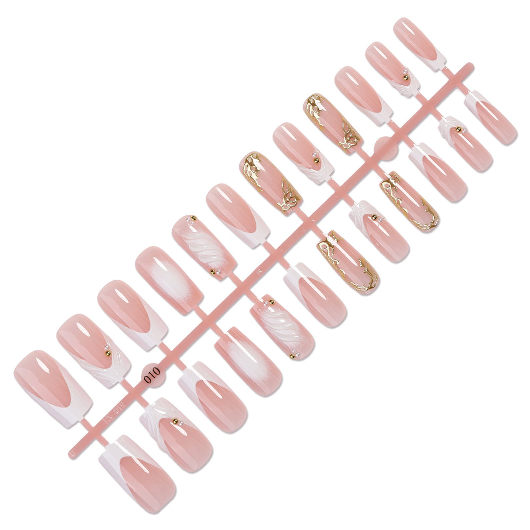 Decorative Press-On Nail Art Set with Elegant Gold Accents kalsten