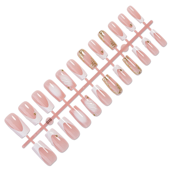 Decorative Press-On Nail Art Set with Elegant Gold Accents kalsten