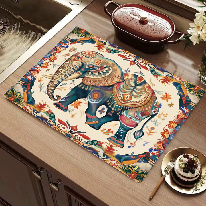 Elephant-Themed Kitchen Mat