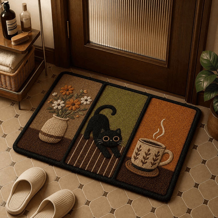 Playful Cartoon Cat-Themed Bath Mat