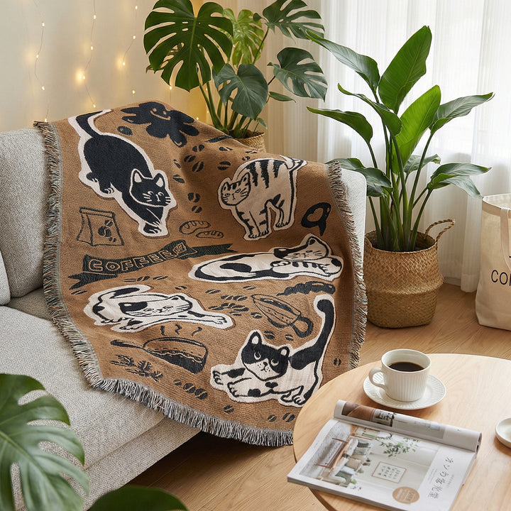 Whimsical Cat-Themed Throw Blanket