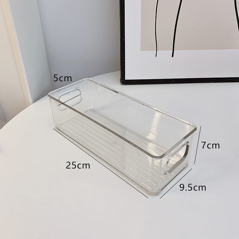 Flat transparent storage box with integrated handles and non-slip bottom