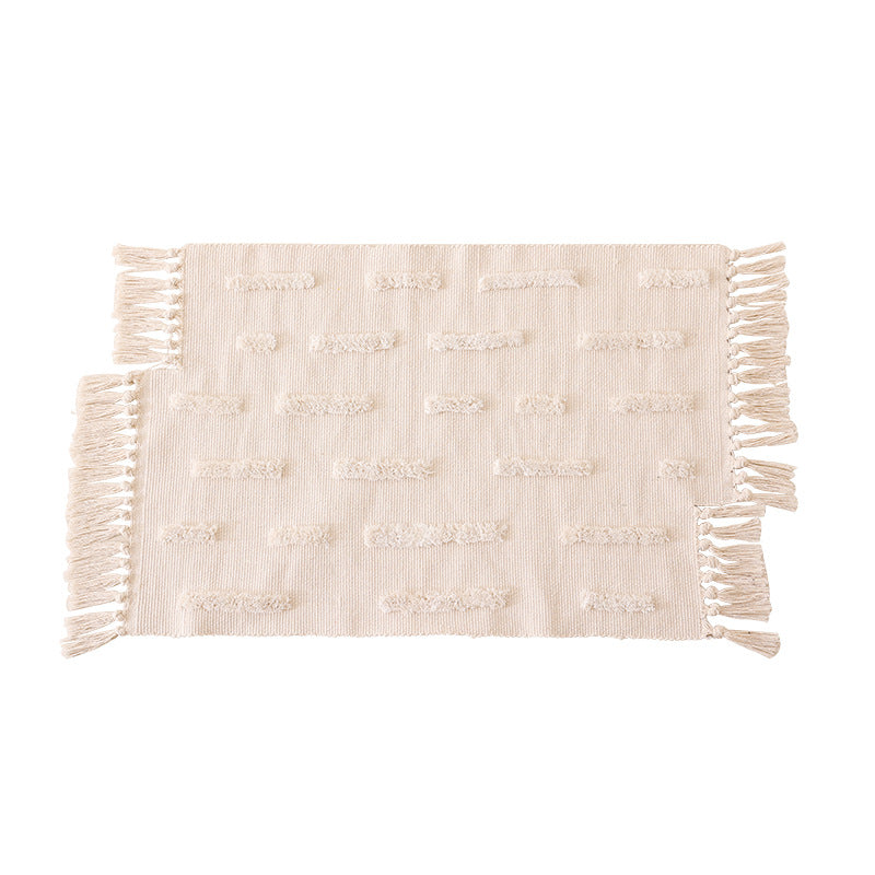 Woven rug in Boho-minimalist style with contrasted tufting and cotton fringes Kalsten