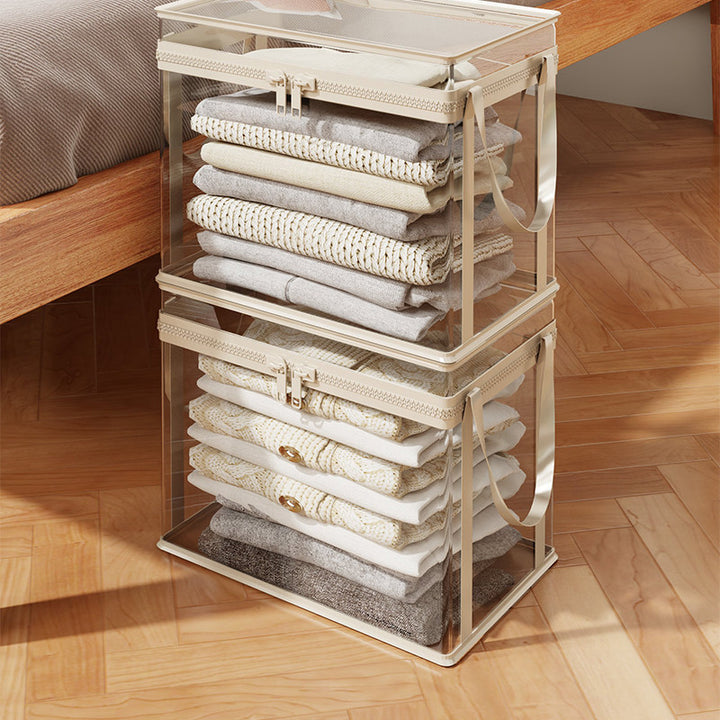 Clear Stackable Garment Storage Box with Lockable Zipper and Carry Handles