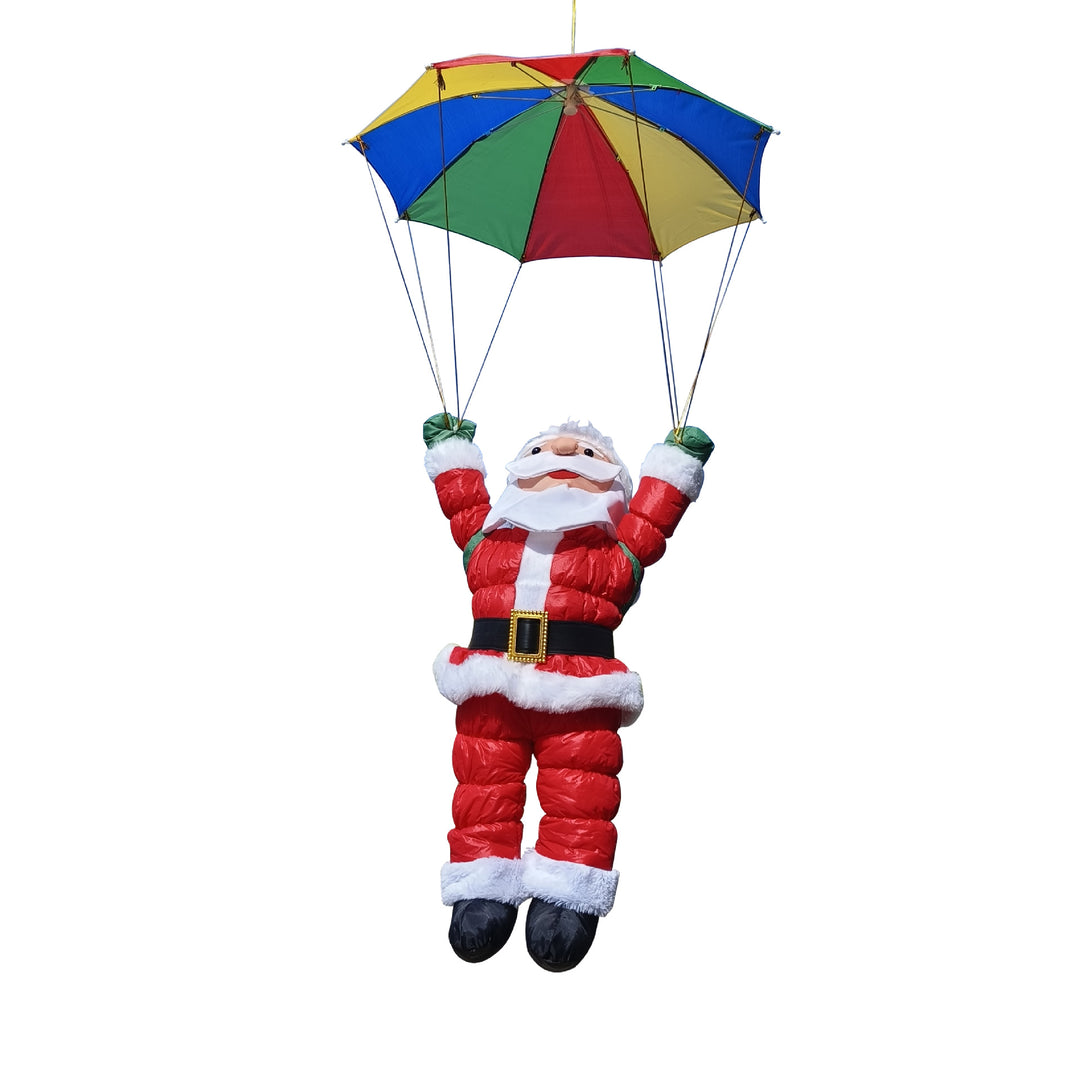 Inflatable Santa Claus figure with parachute