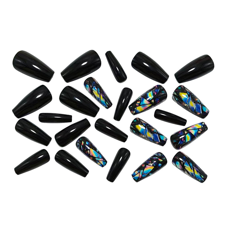 Trendy artificial nails with holographic geometric patterns Kalsten
