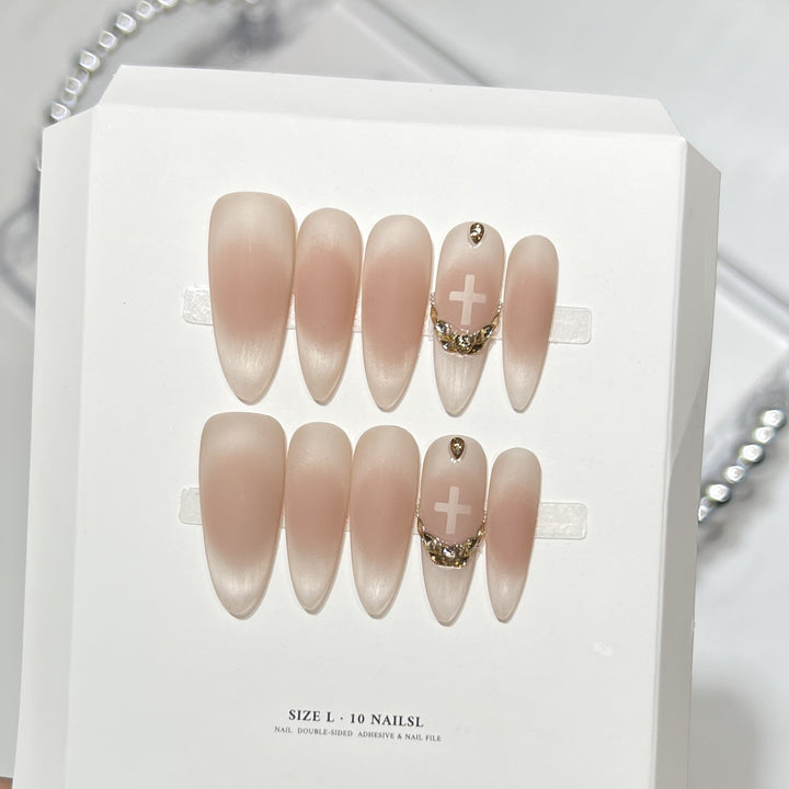 Elegant Stiletto Press-On Nail Art Set with Crystal Accents Kalsten